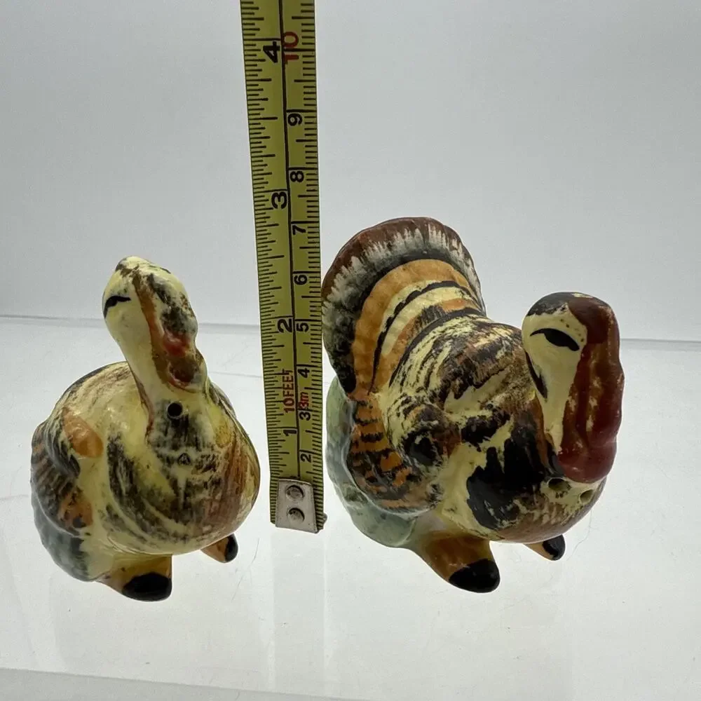 TOM TURKEY HEN SALT & PEPPER SHAKERS VTG MCM CHASE JAPAN 50s 60s THANKSGIVING